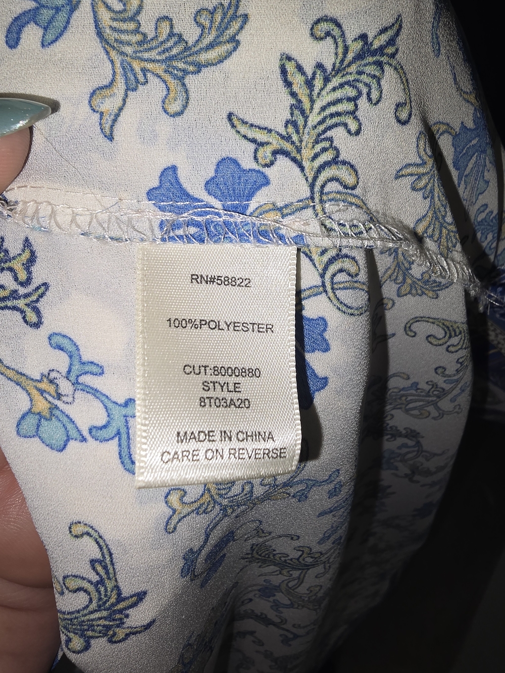Max Studio White Open-Front Kimono with Blue Floral Border - Picture 4 of 10